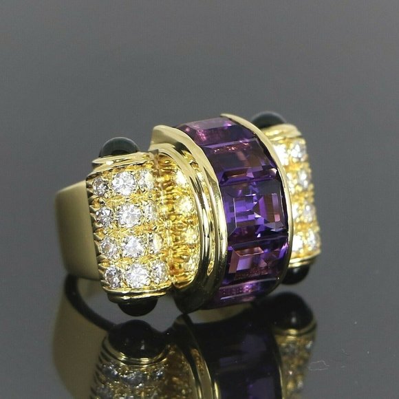 13248 Lagos Caviar 18K Yellow Gold Purple Amethyst Diamond Tourmaline Ring - Picture 10 of 10